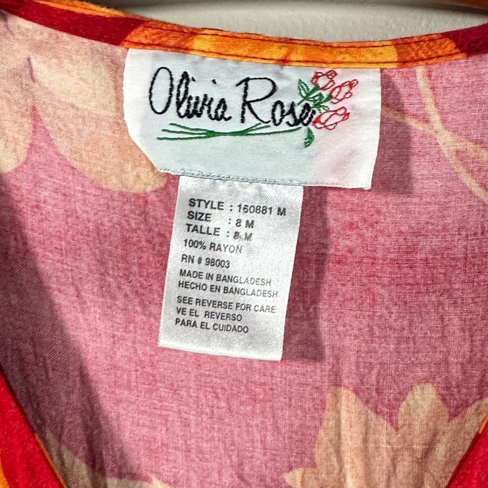 Oliva Rose Tropical Red and Orange Floral Sleeveless Back Tie Dress Size 8M - Picture 3 of 9
